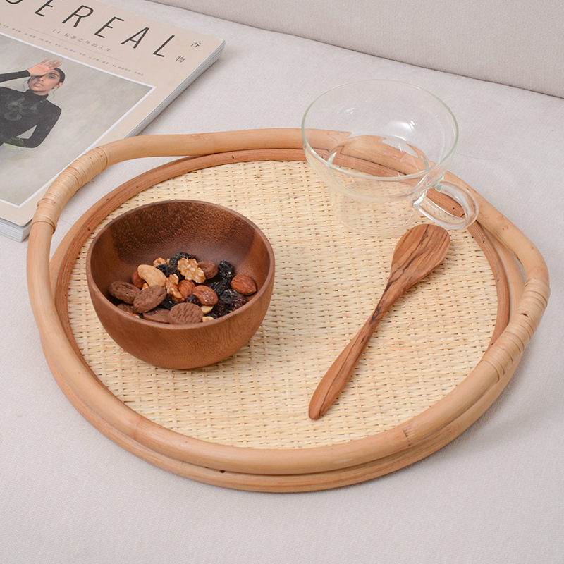 Rattan Tray Handle - Bandeja de Rattan Natural Trançada, Ornamento