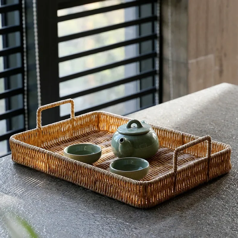 Rattan Tray Handle - Bandeja de armazenamento de plástico com
