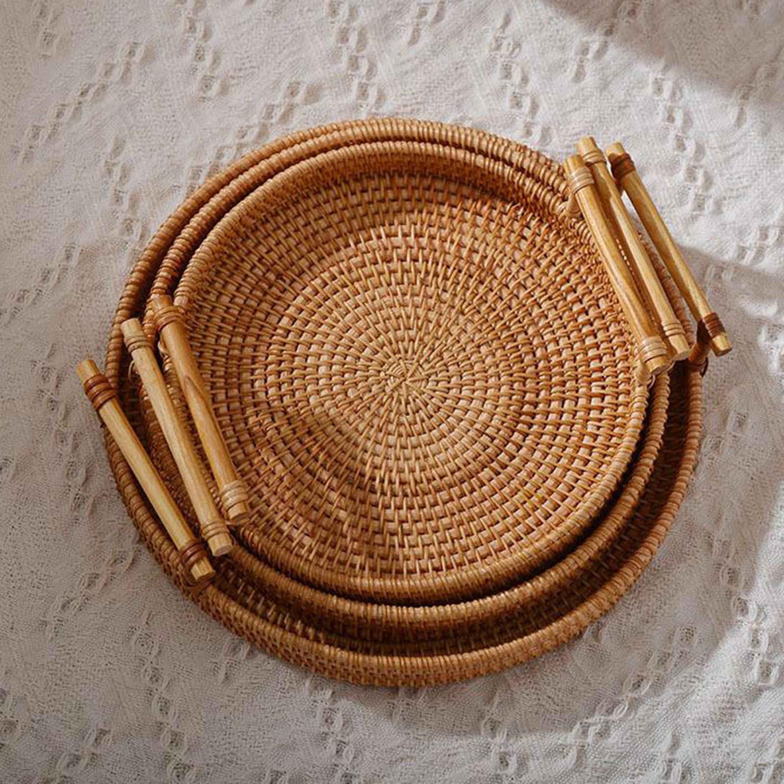Rattan Tray Handle - Bandeja Redonda de Rattan para Servir