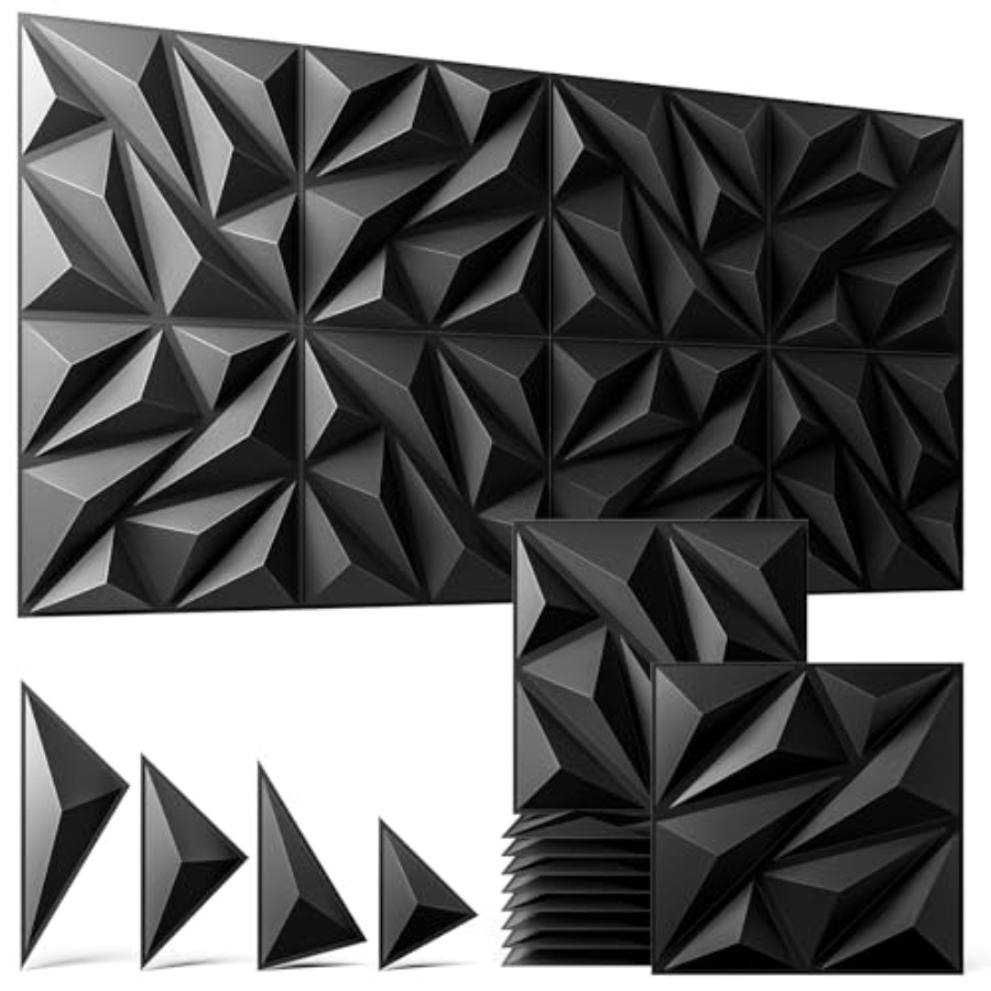 Wall Panel 3D Texture - Painéis de Parede 3D Pretos, Pacote