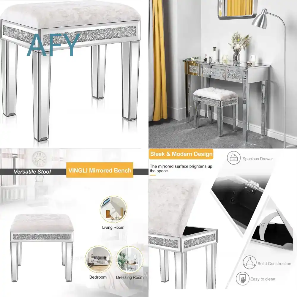 Muji Home Storage - Banco Estofado de Veludo com Espelho
