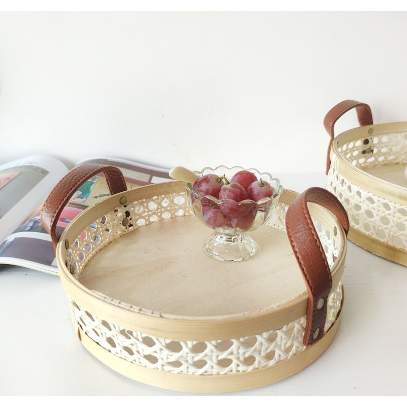 Bandeja redonda de rattan nórd - Rattan Tray Handle avaliação e preço