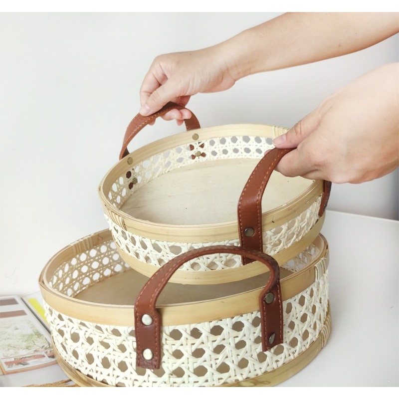 Bandeja redonda de rattan nórd - Rattan Tray Handle avaliação e preço