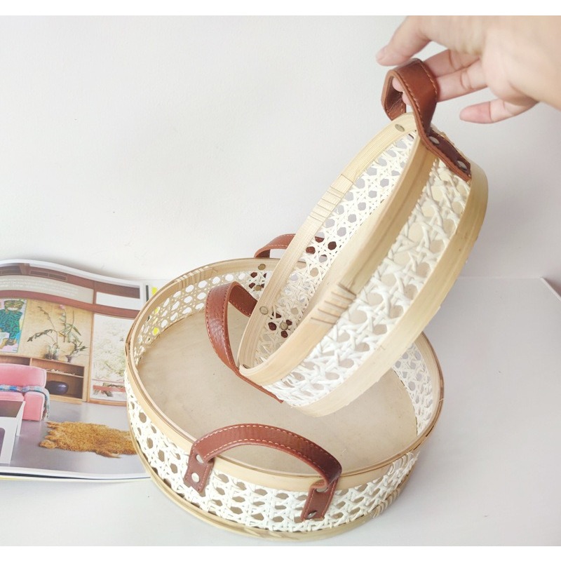 Bandeja redonda de rattan nórd - Rattan Tray Handle avaliação e preço