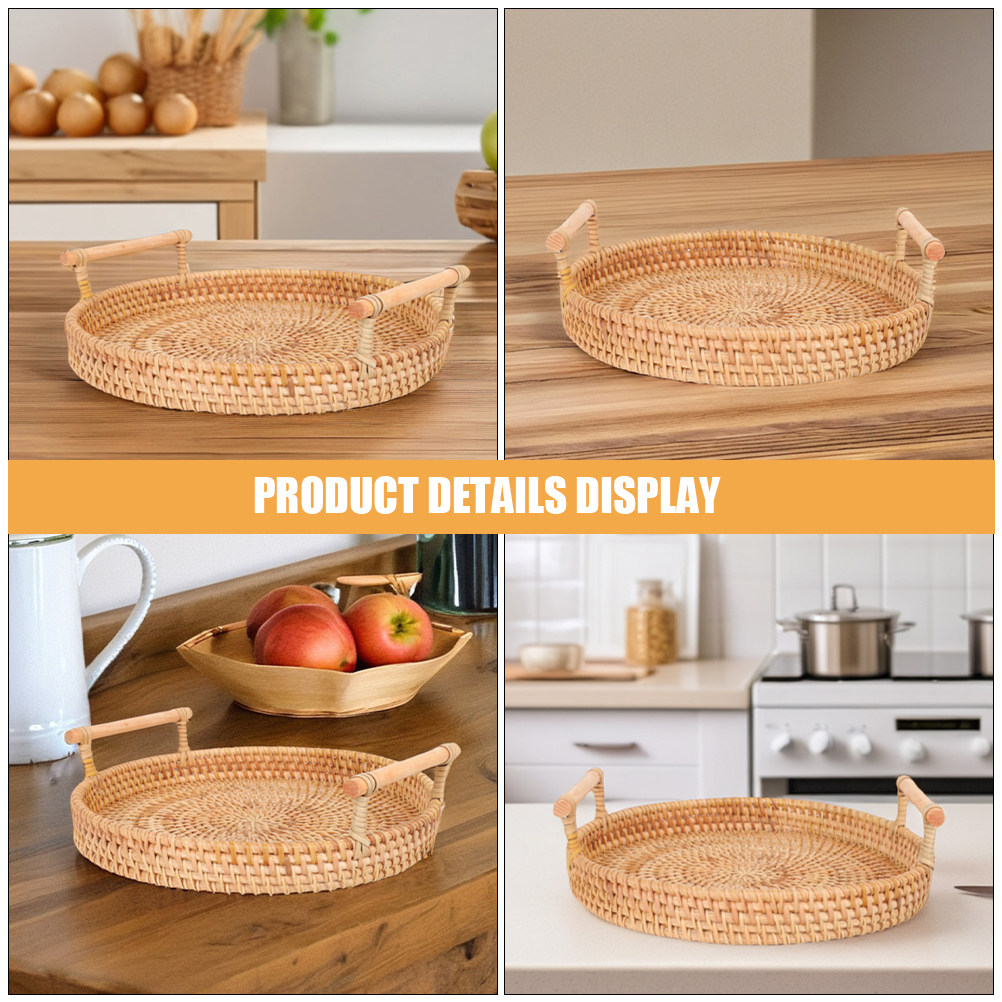 Bandeja Redonda de Rattan Arte - Rattan Tray Handle avaliação e preço