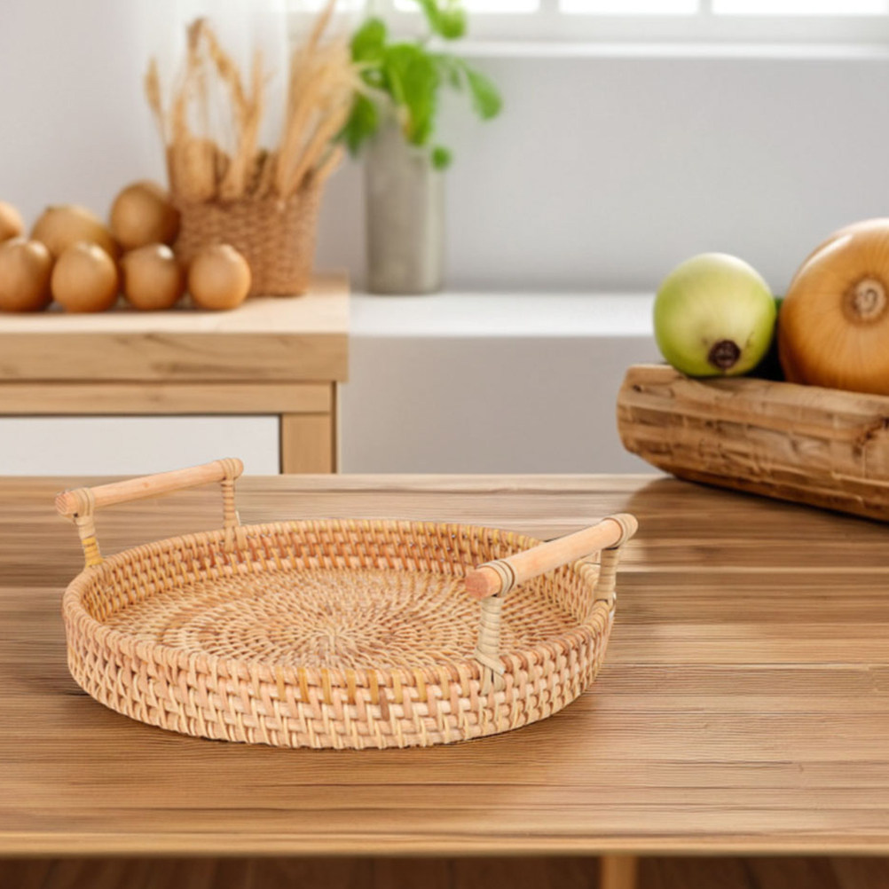 Bandeja Redonda de Rattan Arte - Rattan Tray Handle avaliação e preço