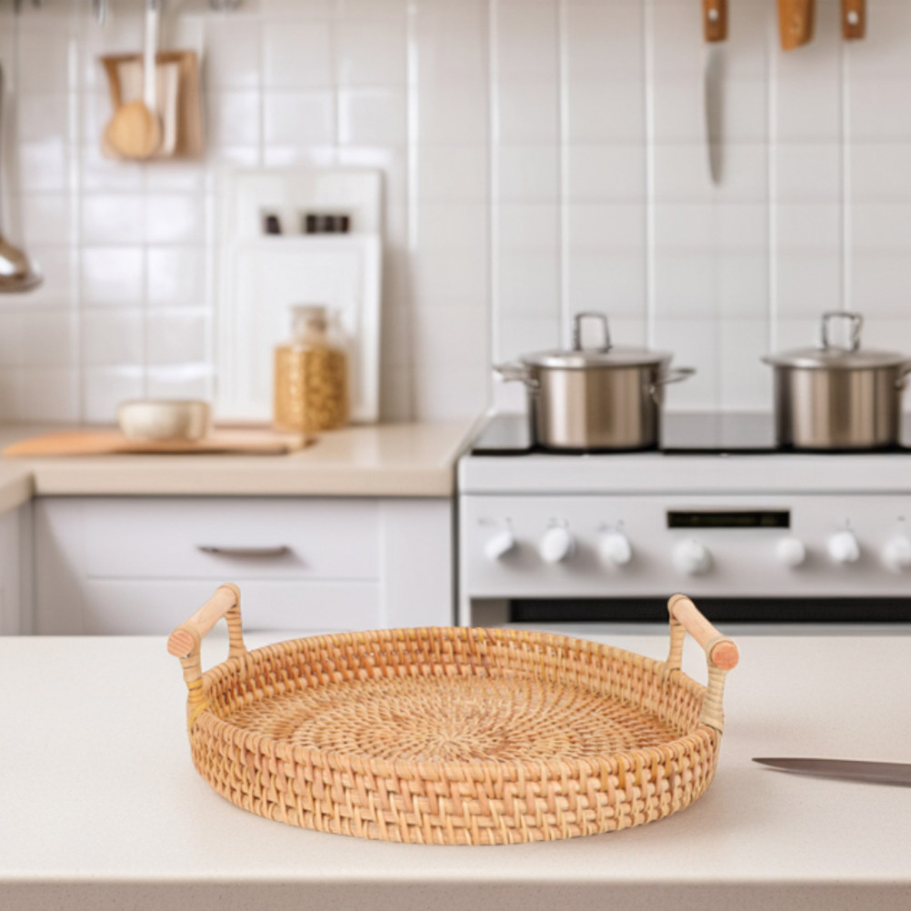 Bandeja Redonda de Rattan Arte - Rattan Tray Handle avaliação e preço
