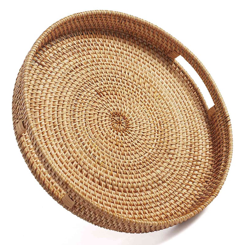 Bandeja Redonda de Rattan Deco - Rattan Tray Handle avaliação e preço