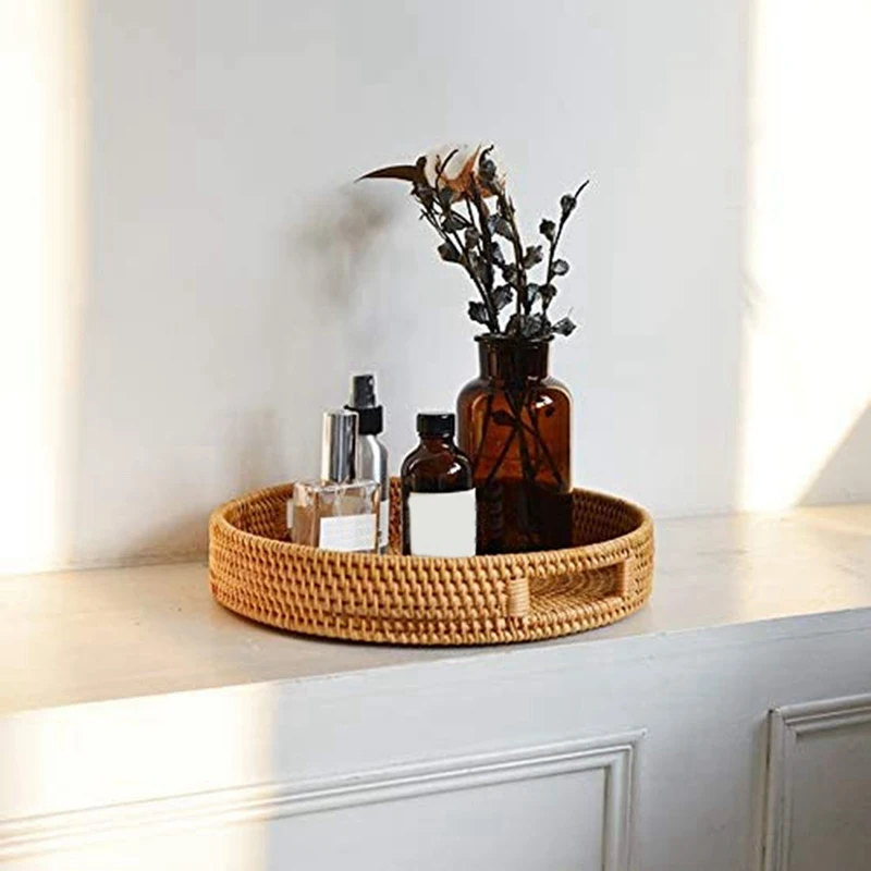 Bandeja Redonda de Rattan Deco - Rattan Tray Handle avaliação e preço