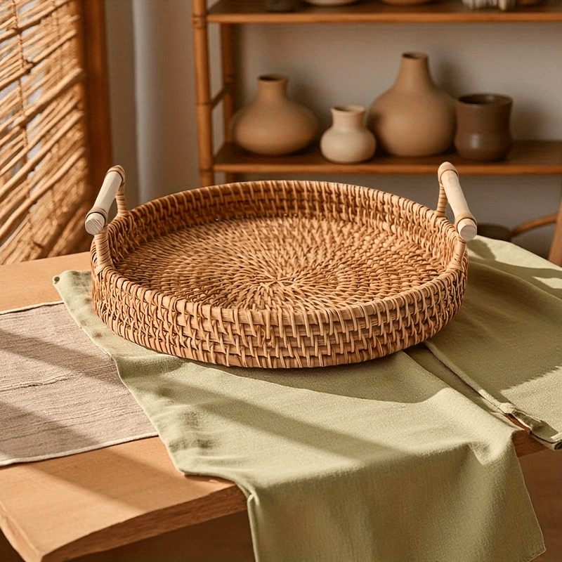 Bandeja Redonda de Rattan Feit - Rattan Tray Handle avaliação e preço
